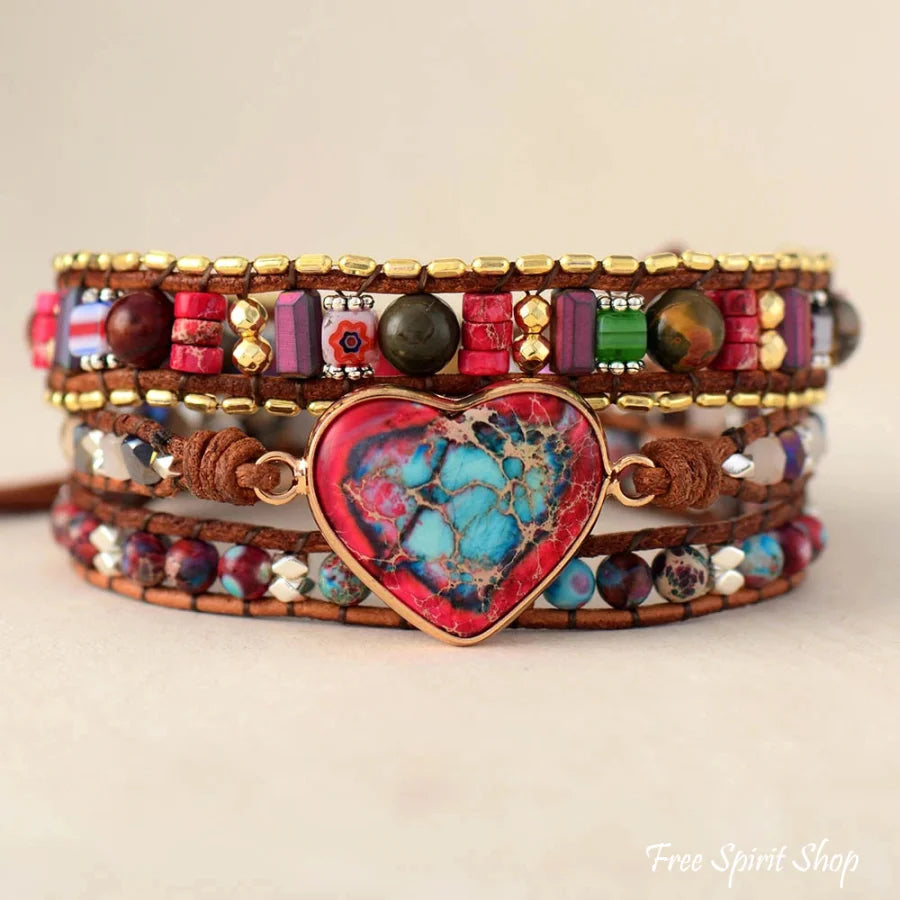 Handmade Mix Gemstone Heart Wrap Bracelet