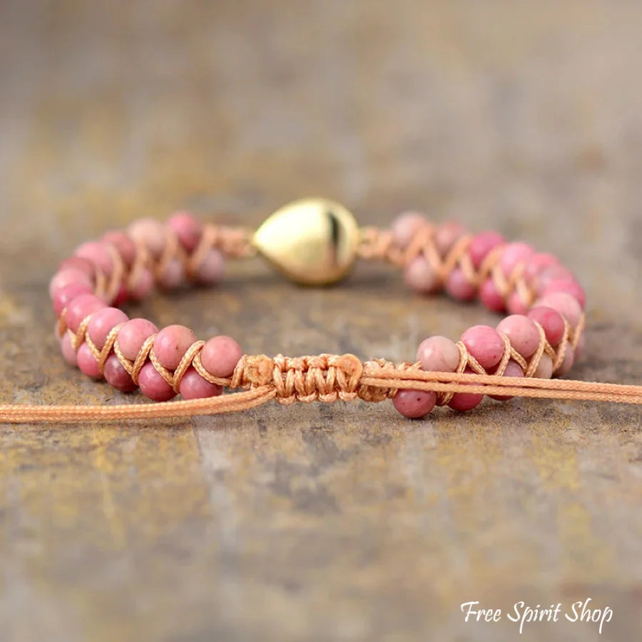 Natural Rhodonite & Opal Bead Bracelet