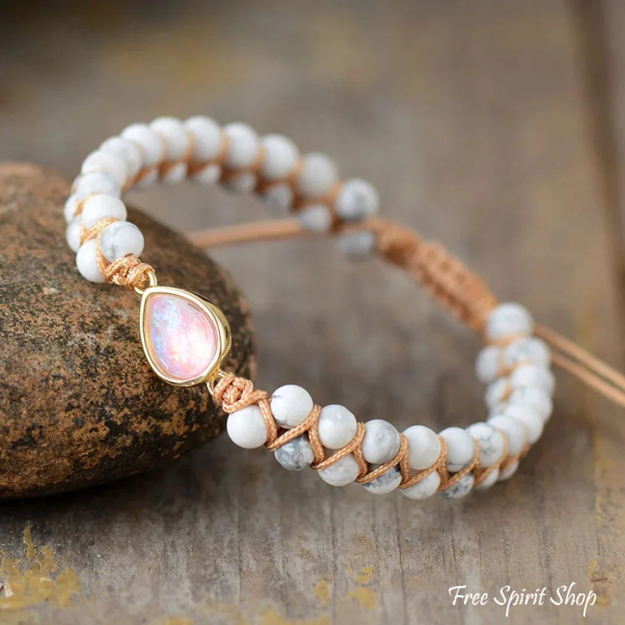 Natural Howlite & Opal Bead Bracelet