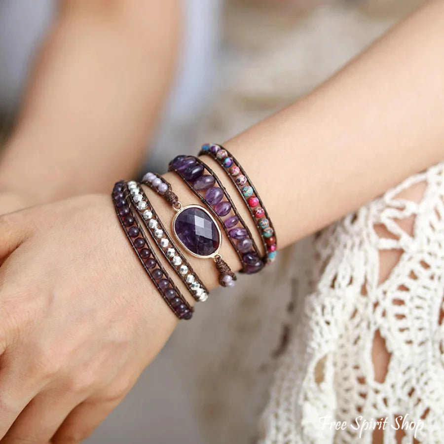 Natural Amethyst & Purple Jasper Wrap Bracelet