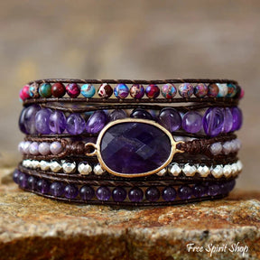 Natural Amethyst & Purple Jasper Wrap Bracelet