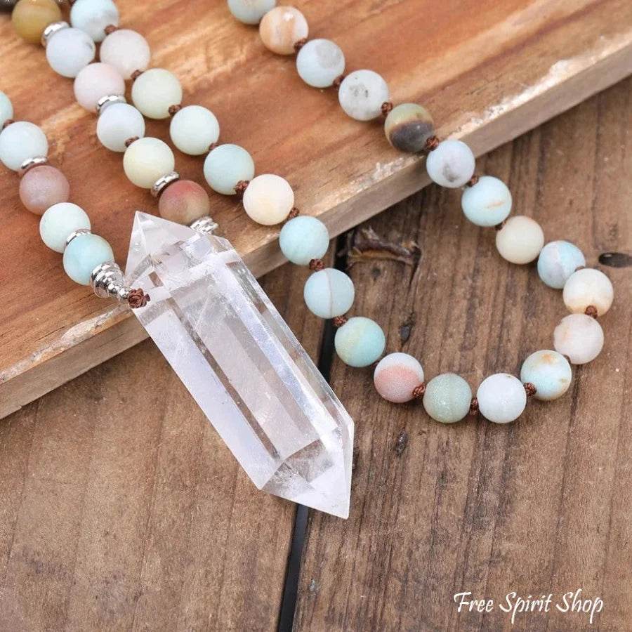 Natural Amazonite & Clear Quartz Crystal Necklace Jewelry > Gemstone Bead