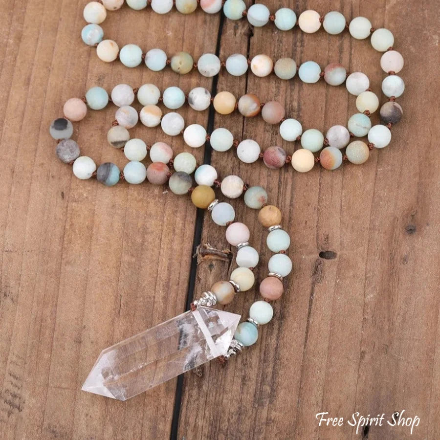 Natural Amazonite & Clear Quartz Crystal Necklace Jewelry > Gemstone Bead