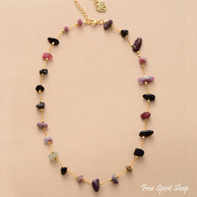 Natural Tourmaline Gemstone With Gold Chain Necklace