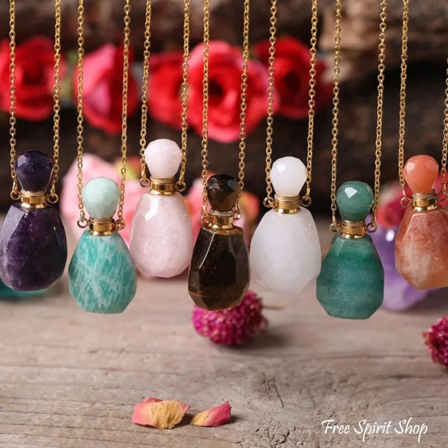 Natural Healing Crystal Perfume Bottle Necklace