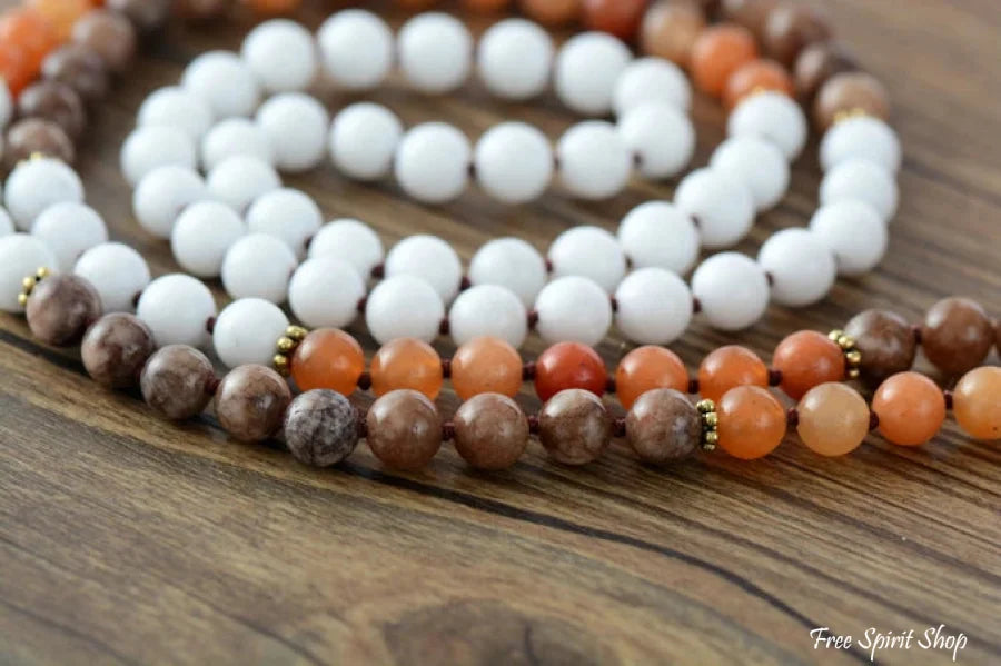 108 Natural Agate & Howlite Gemstone Bead Mala Necklace