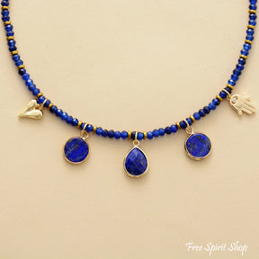 Handmade Blue Lapis & Gold Bead Choker Necklace