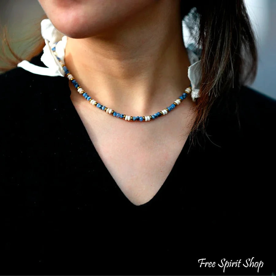 Natural Sodalite & Howlite Gemstone Bead Choker