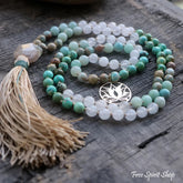 108 Natural Amazonite Turquoise & Clear Quartz Mala Bead Necklace