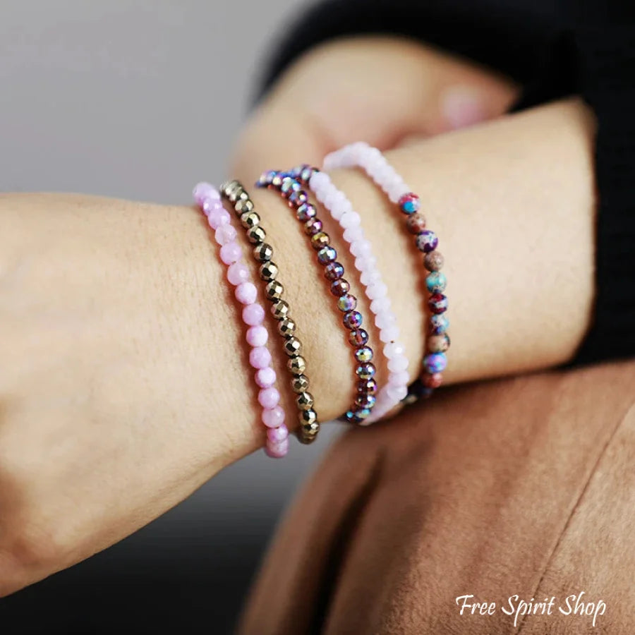 Rose Quartz Pyrite & Purple Jasper 5 Layer Bead Bracelets