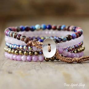 Rose Quartz Pyrite & Purple Jasper 5 Layer Bead Bracelets