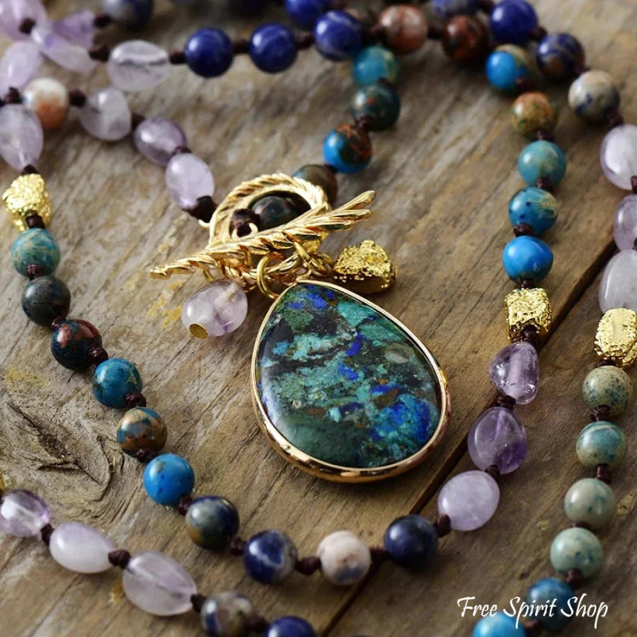 Natural Ocean Jasper & Amethyst Beaded Necklace