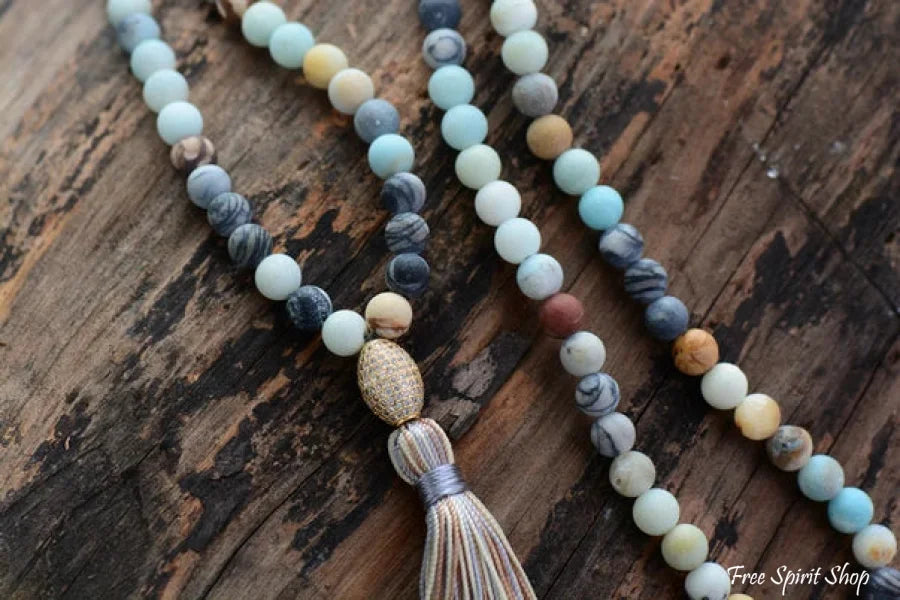 Natural Semi-Precious Agate & Amazonite Stone Mala