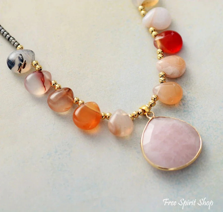 Natural Agate & Rose Quartz Beaded Necklace