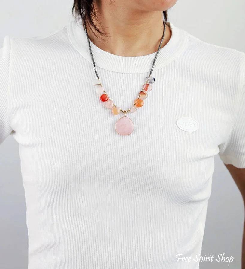 Natural Agate & Rose Quartz Beaded Necklace