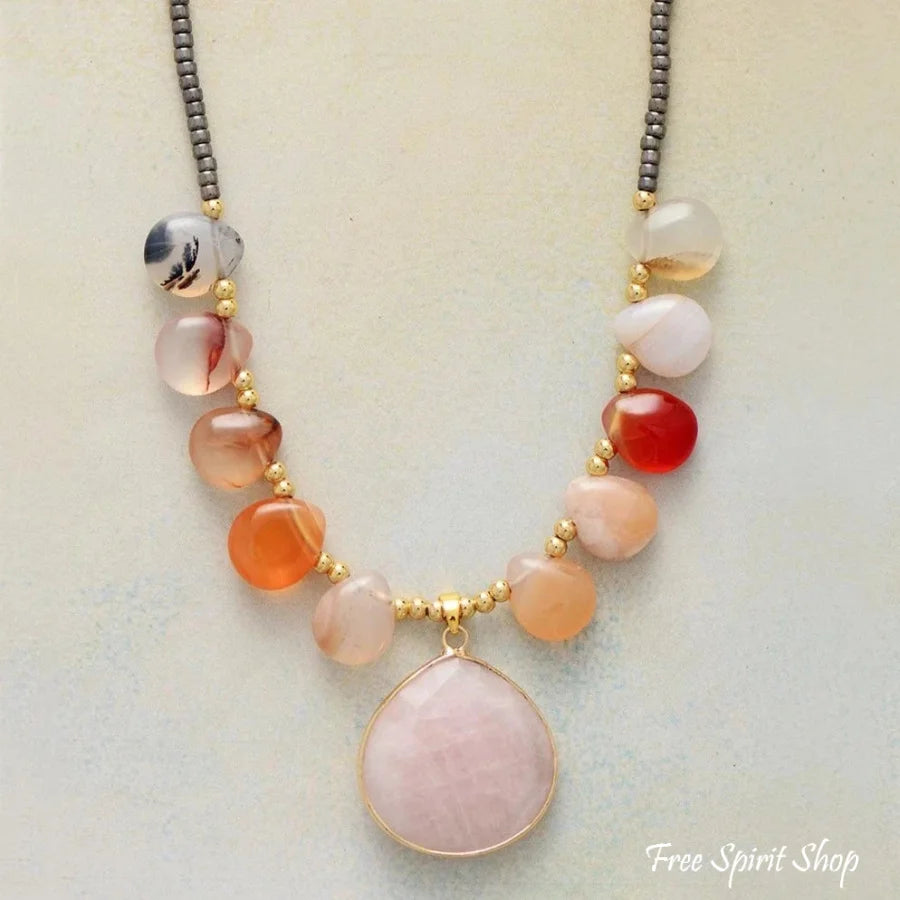 Natural Agate & Rose Quartz Beaded Necklace