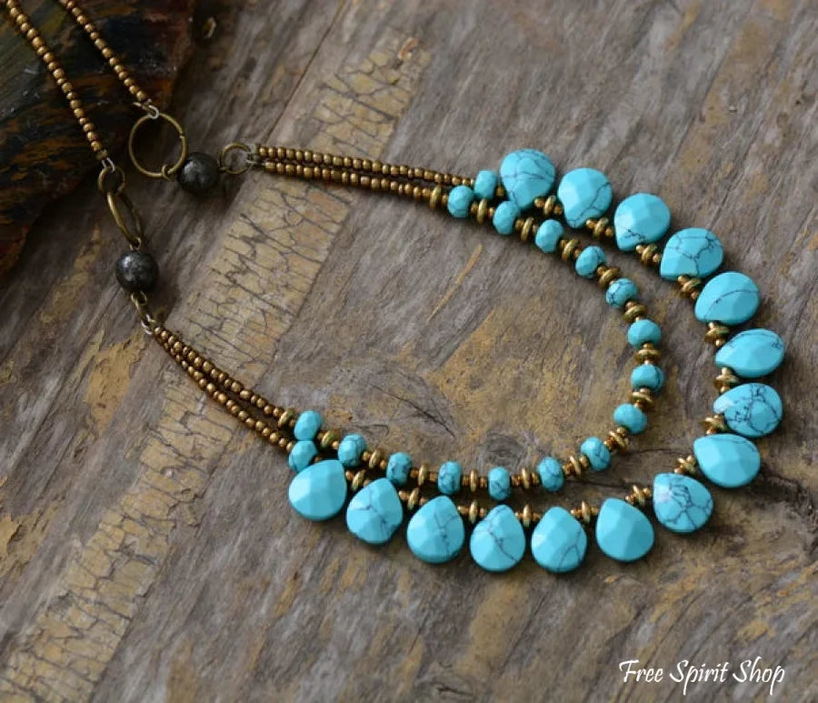 Handmade Turquoise Jasper Multi-Layer Beaded Necklace