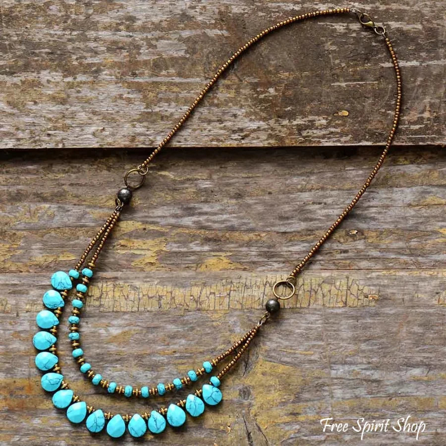 Handmade Turquoise Jasper Multi-Layer Beaded Necklace