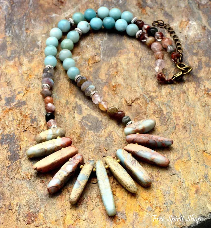 Natural Jasper & Mix Gemstone Beaded Necklace