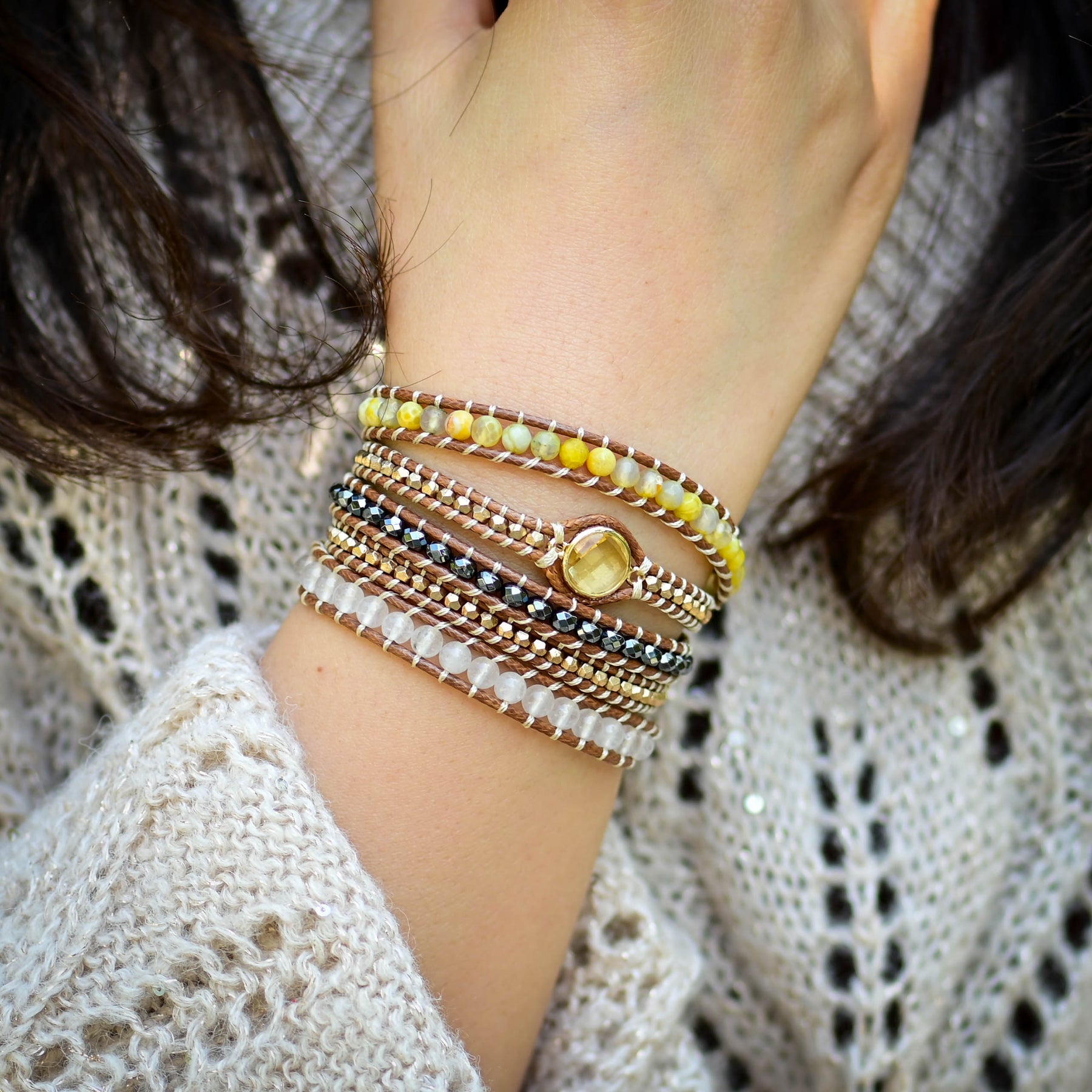 Natural Sunny Citrine Gemstone Wrap Bracelet