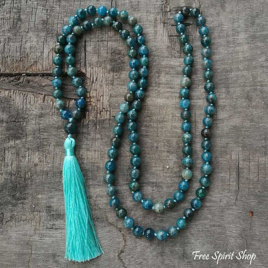 108 Natural Apatite Mala Bead Necklace