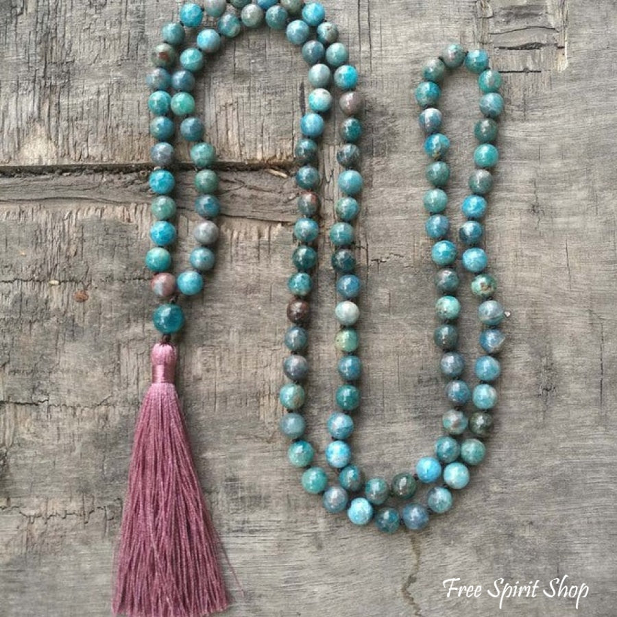 108 Natural Apatite Mala Bead Necklace