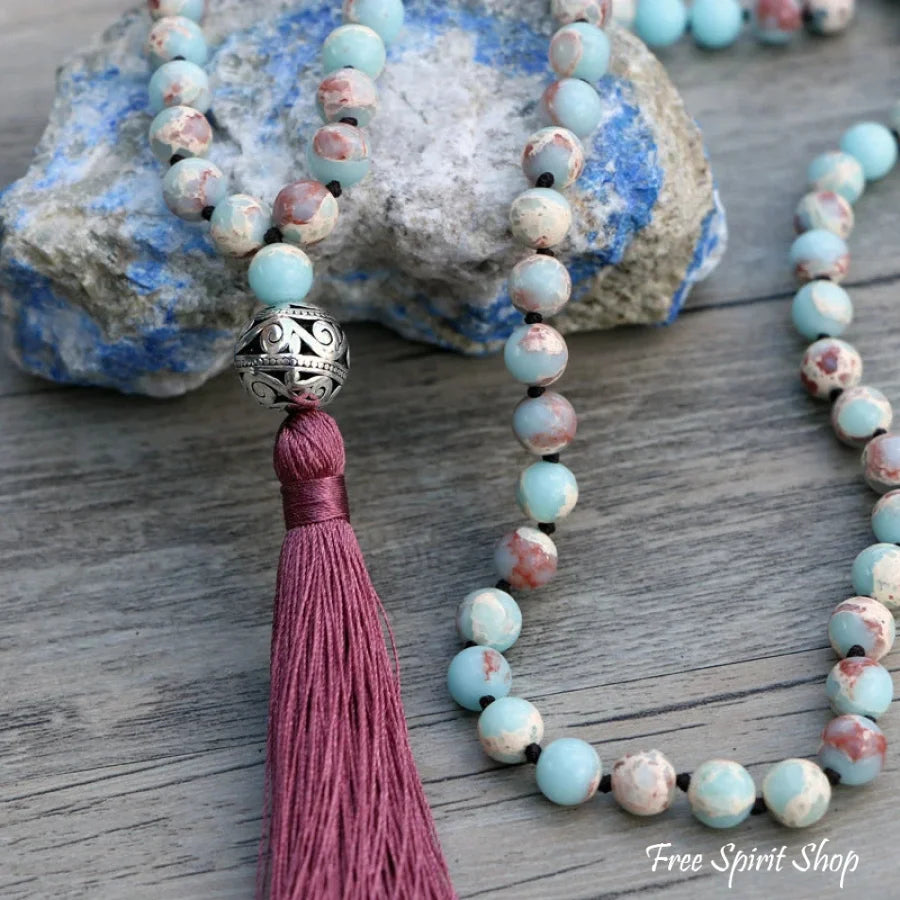 108 Natural Blue Shoushan Stone Bead Mala Prayer