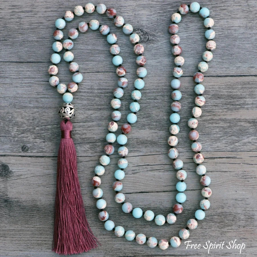 108 Natural Blue Shoushan Stone Bead Mala Prayer