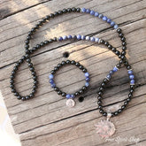 108 Natural Black Onyx & Sodalite Mala Beads With Sun & Moon Pendant