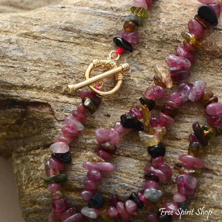 Natural Irregular Pink Tourmaline Beaded Choker Necklace