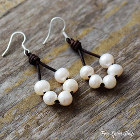 Natural Freshwater Pearl & Leather Earrings