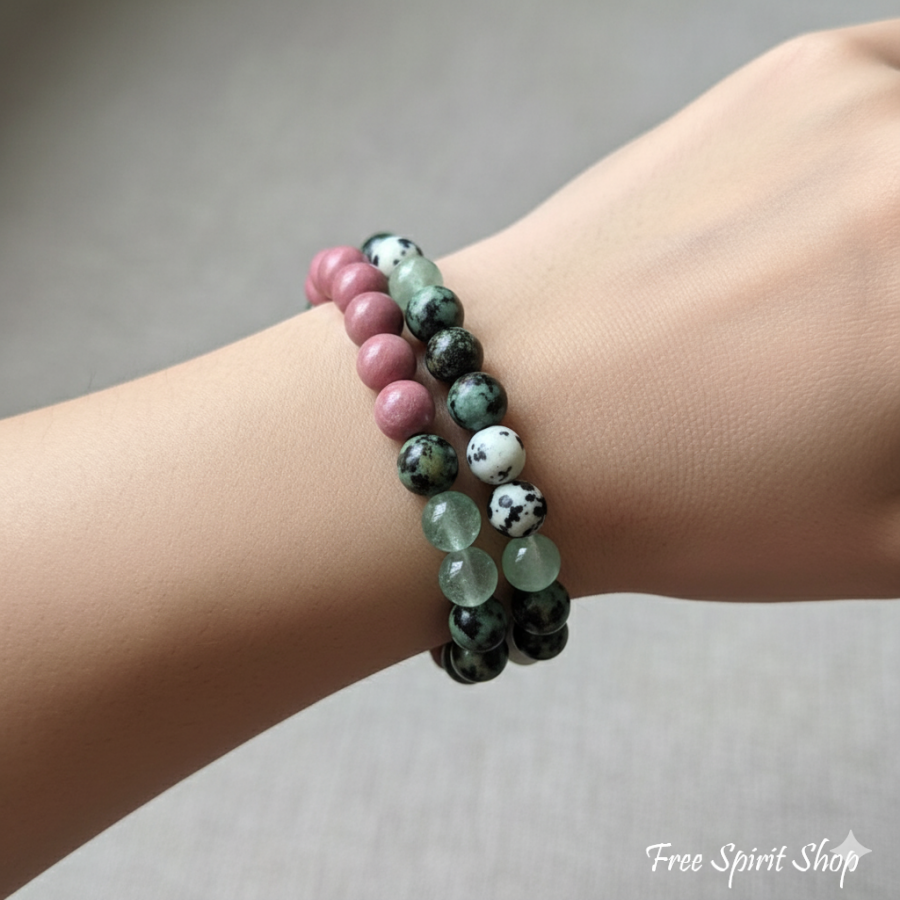 Natural Rhodonite Green Aventurine & African Turquoise Mala Bead Bracelet Bracelet Jewelry > Bracelet > Gemstone Bead