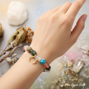 Multi-Gemstone Chakra Bracelet with Crescent Moon Charm