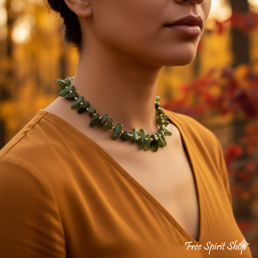 Green Jade Nugget Statement Necklace – Harmony & Abundance Jade Jewelry > Gemstone Bead Necklace