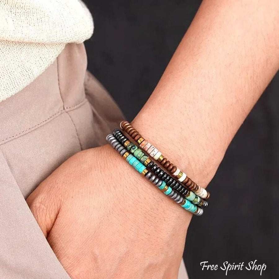 Adjustable African Turquoise & Copper Bead Bracelet Jewelry >