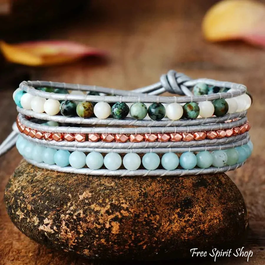 African Turquoise, Amazonite & Rose Gold Bead Bracelet