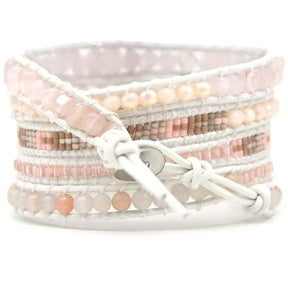 Natural Rose Quartz & Aventurine White Wrap Bracelet Jewelry > Gemstone Bead