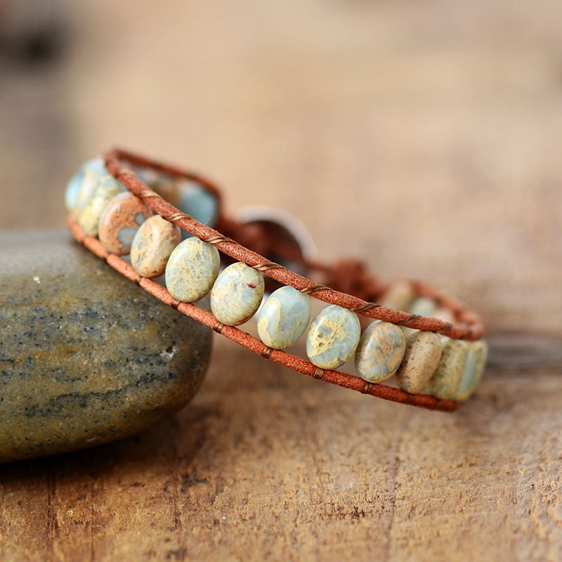 Turquoise Jasper Single Row Bead Wrap Bracelet