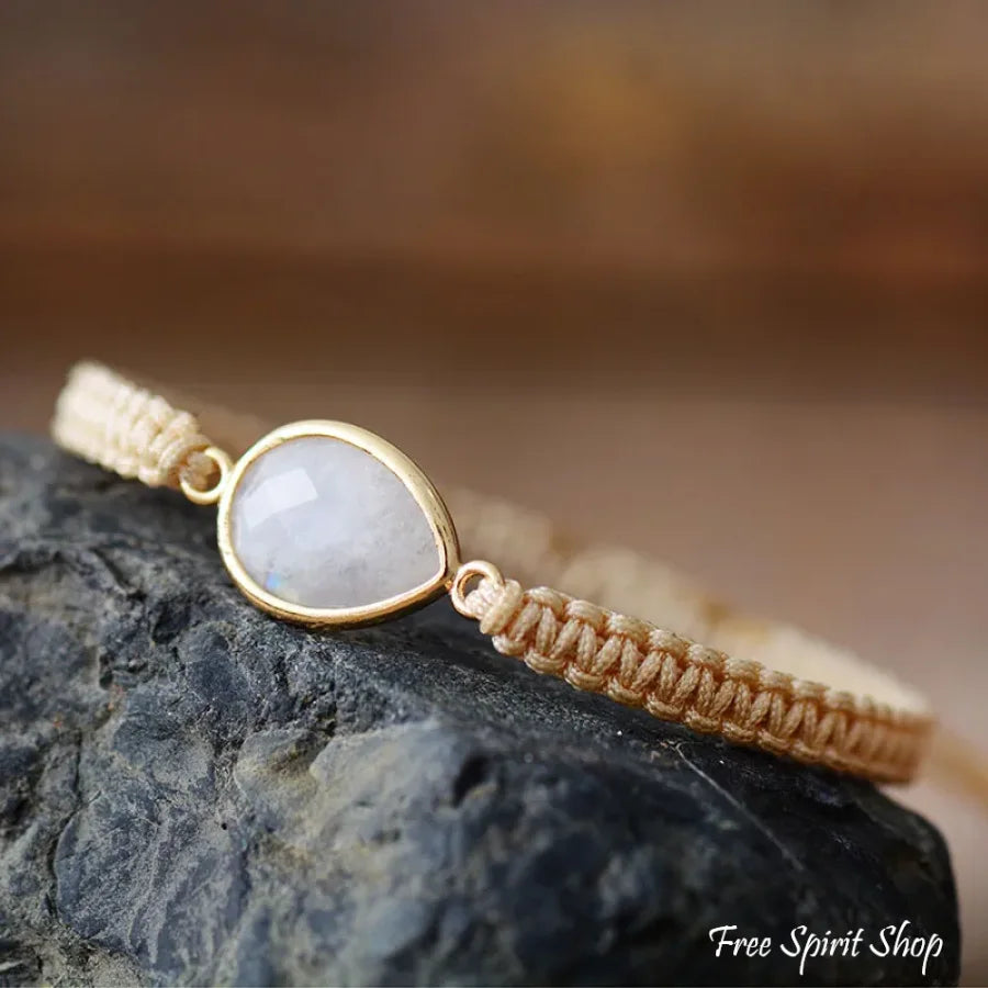 Handmade Moonstone Teardrop Adjustable Bracelet