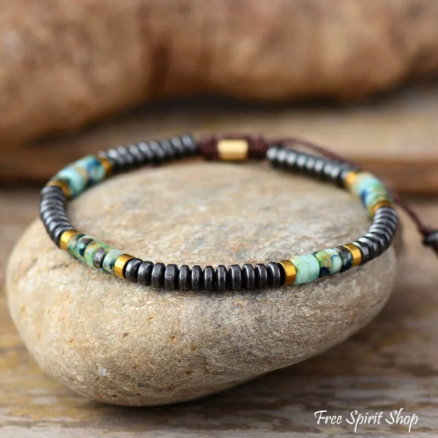 Adjustable African Turquoise & Copper Bead Bracelet Jewelry >