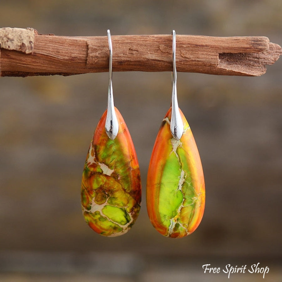 Red & Turquoise Imperial Jasper Drop Earrings Orange Jewelry > Gemstone