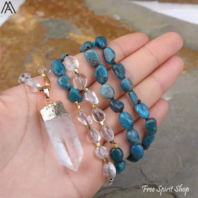 Natural Phantom Quartz & Clear Quartz Necklace - Jewelry > Gemstone Bead Necklace