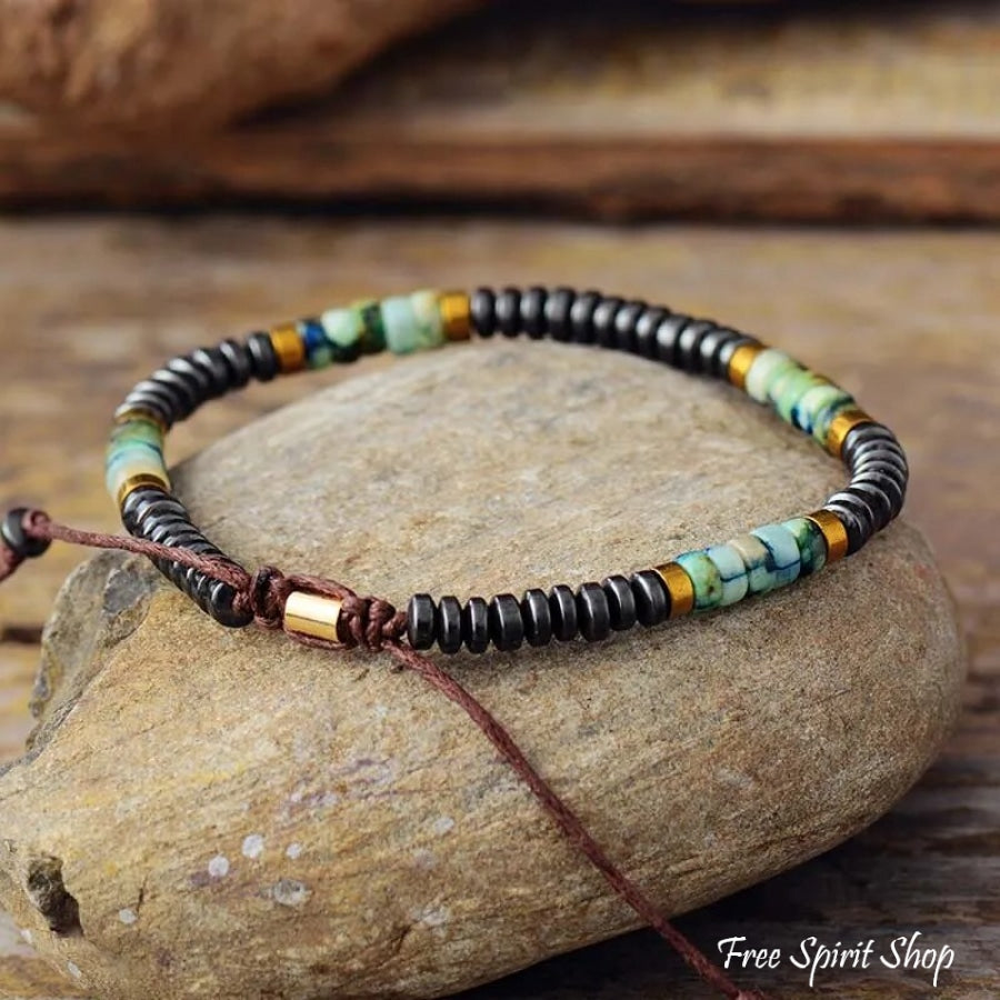 Adjustable African Turquoise & Copper Bead Bracelet Jewelry >