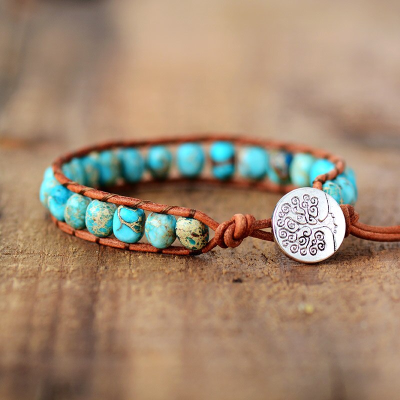 Turquoise Jasper Single Row Bead Wrap Bracelet