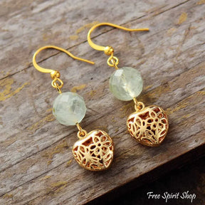 Natural Green Aventurine Heart Drop Earrings Jewelry > Gemstone