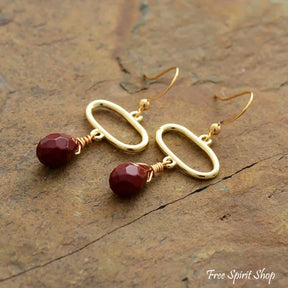 Natural Red Jasper Gold Oval Earrings Jewelry > Gemstone