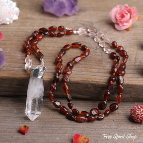 Natural Phantom Quartz & Clear Quartz Necklace - Jewelry > Gemstone Bead Necklace