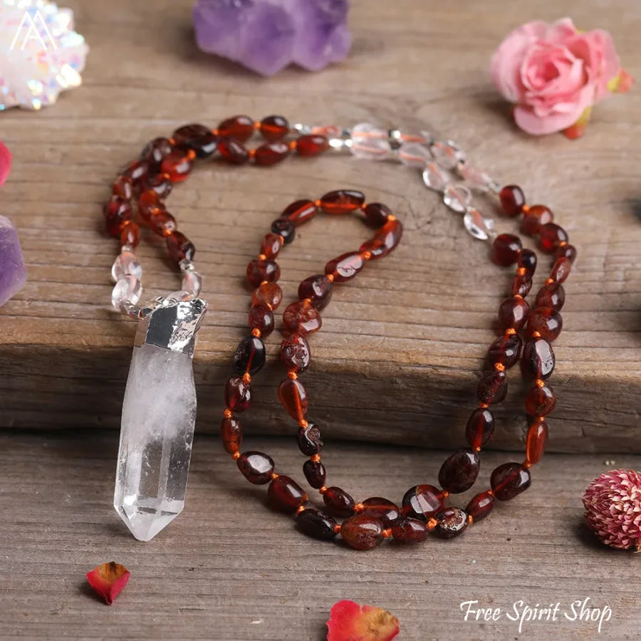 Natural Green Aventurine & Clear Quartz Necklace - Jewelry > Gemstone Bead Necklace