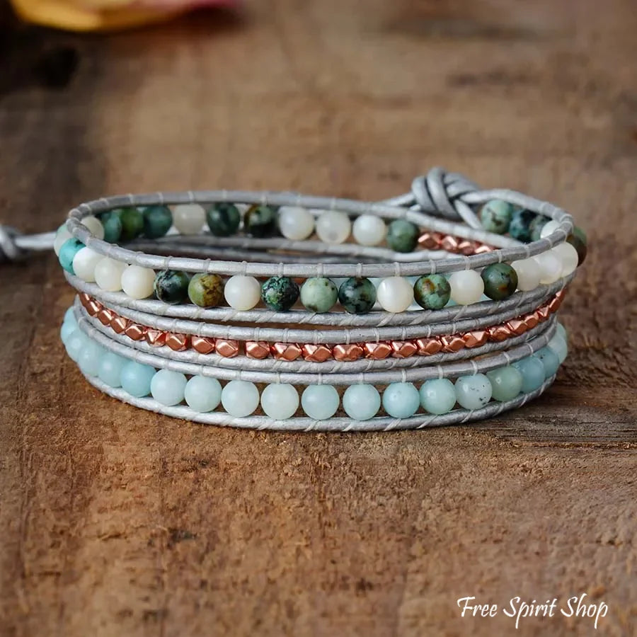 African Turquoise, Amazonite & Rose Gold Bead Bracelet