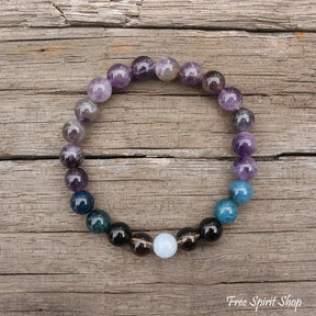 108 Amethyst, Apatite, Black Onyx, Aquamarine, & Smokey Quartz Mala Bead Necklace